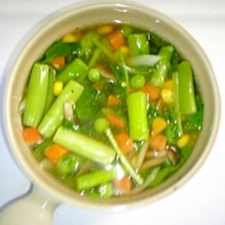 レンジで3分☆野菜たっぷりコンソメスープ